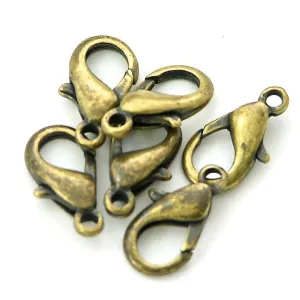 14mm Vintage Gold High Quality Lobster Claw Clasps, pack 12