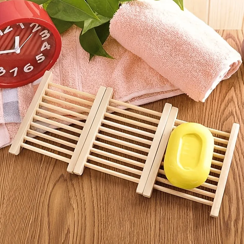 1pc EcoFriendly Bamboo Soap Dish  Prevent Mildew Drain Soap