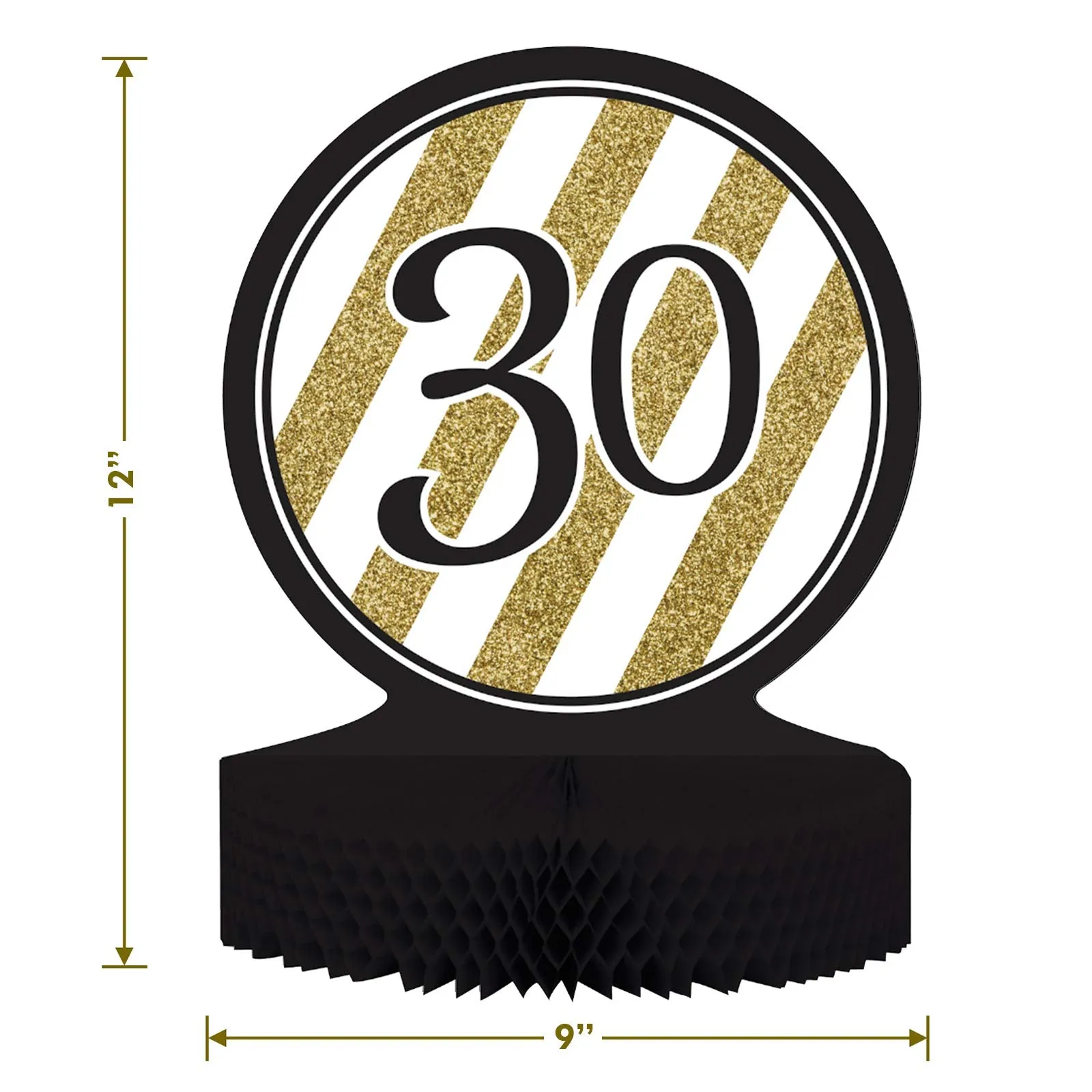 30th Milestone Birthday and Anniversary Party Supplies (Black and Gol Plates (Serves 16)