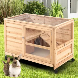 36" Indoor and Outdoor Wooden Rabbit Hutch, Cage, w/Removable Tray, Safety Lock, Galvanized Mesh Wires, Access Ramps