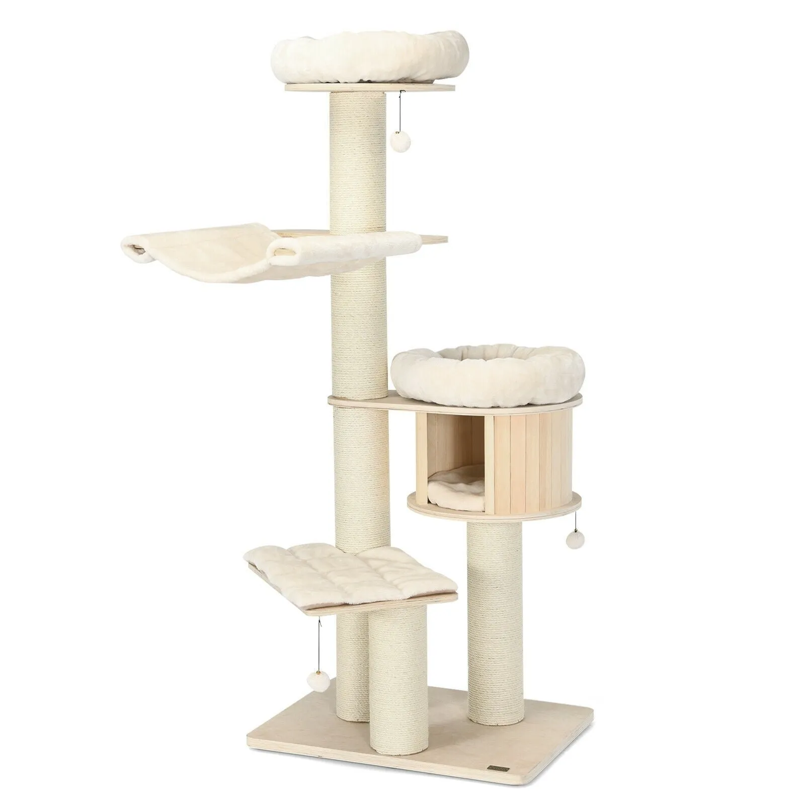 4-Layer 68.5" Wooden Cat Tree Condo Activity Tower - Natural