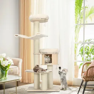 4-Layer 68.5" Wooden Cat Tree Condo Activity Tower - Natural