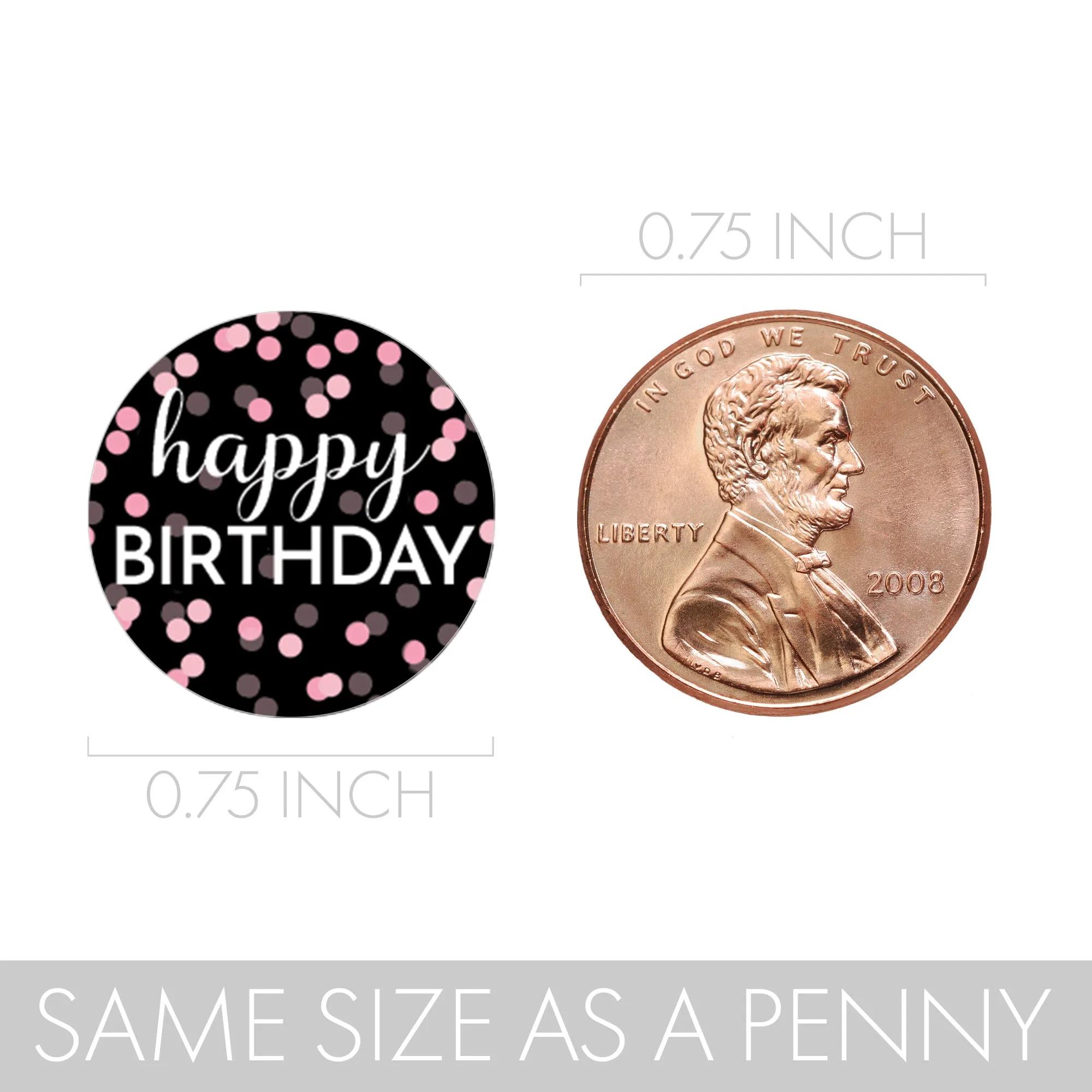 60th Birthday: Pink and Black - Adult Birthday - Party Favor Stickers - Fits on Hershey's Kisses - 180 Stickers