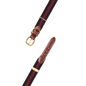 Adjustable Black & Maroon Grosgrain Dog Collar with Embossed Calf Tabs