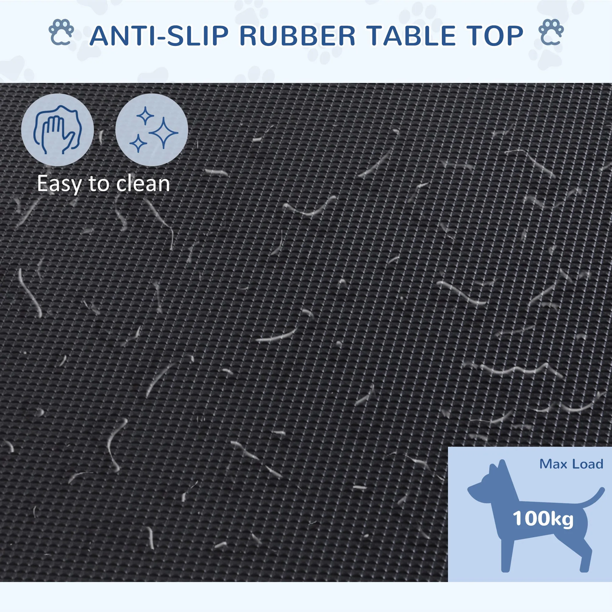 Adjustable Dog Grooming Table Rubber Top 2 Safety Slings Mesh Storage Basket Heavy Metal Black 107 x 60 x 170cm