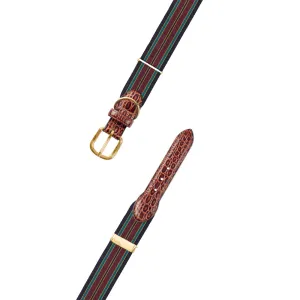 Adjustable Navy, Burgundy & Green Grosgrain Dog Collar with Embossed Calf Tabs