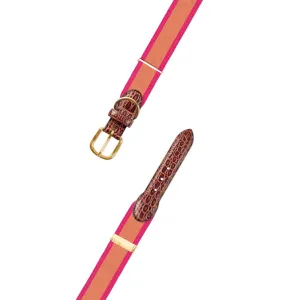 Adjustable Salmon & Pink Grosgrain Dog Collar with Embossed Calf Tabs