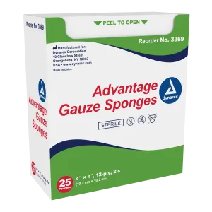 Advantage Sterile Gauze Sponges - 4"x 4", 12 Ply, 2 Pack