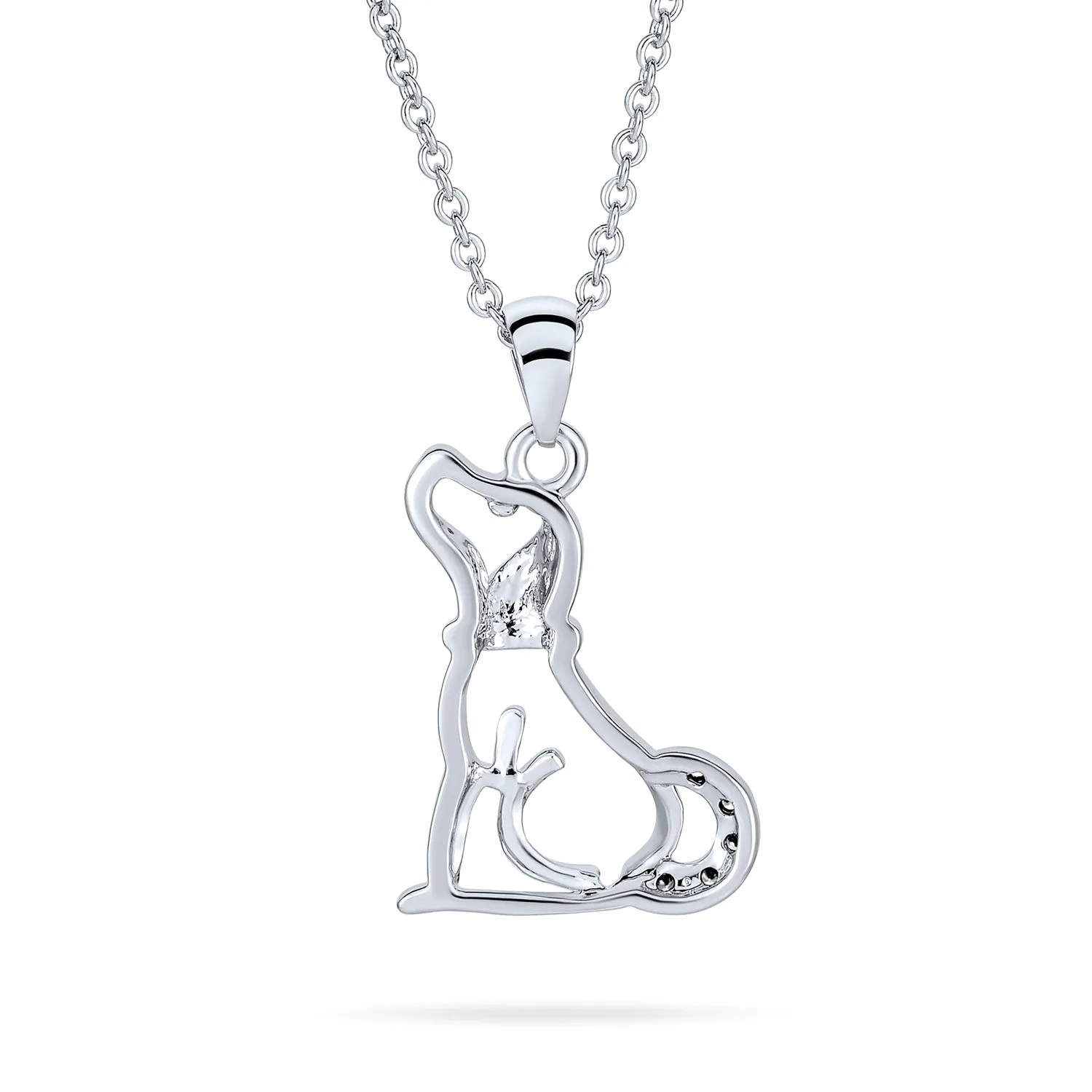 BFF Proud Poodle Puppy Dog Necklace Cubic Zirconia .925 Sterling Silver