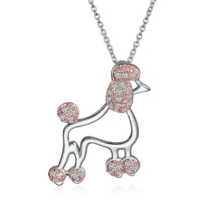 BFF Proud Poodle Puppy Dog Necklace Cubic Zirconia .925 Sterling Silver