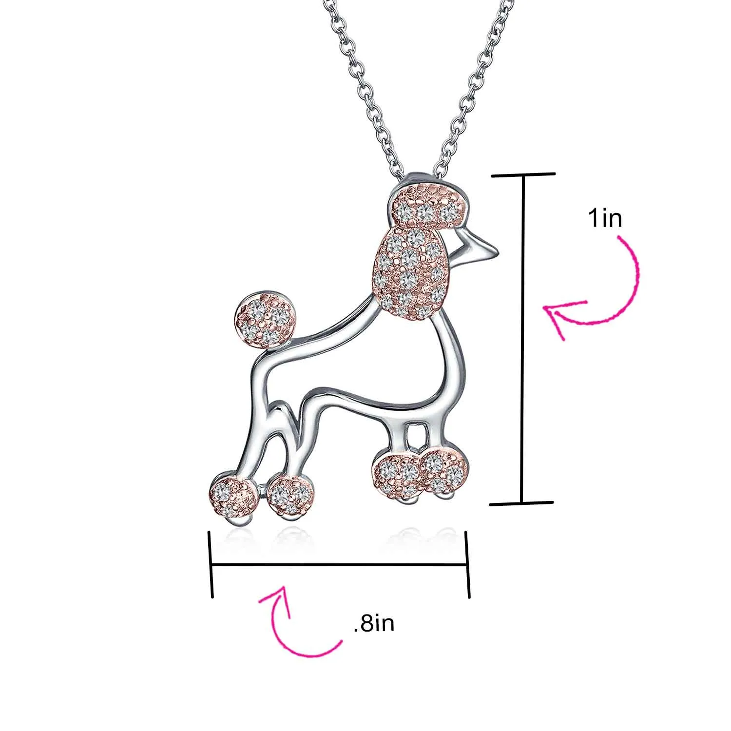 BFF Proud Poodle Puppy Dog Necklace Cubic Zirconia .925 Sterling Silver