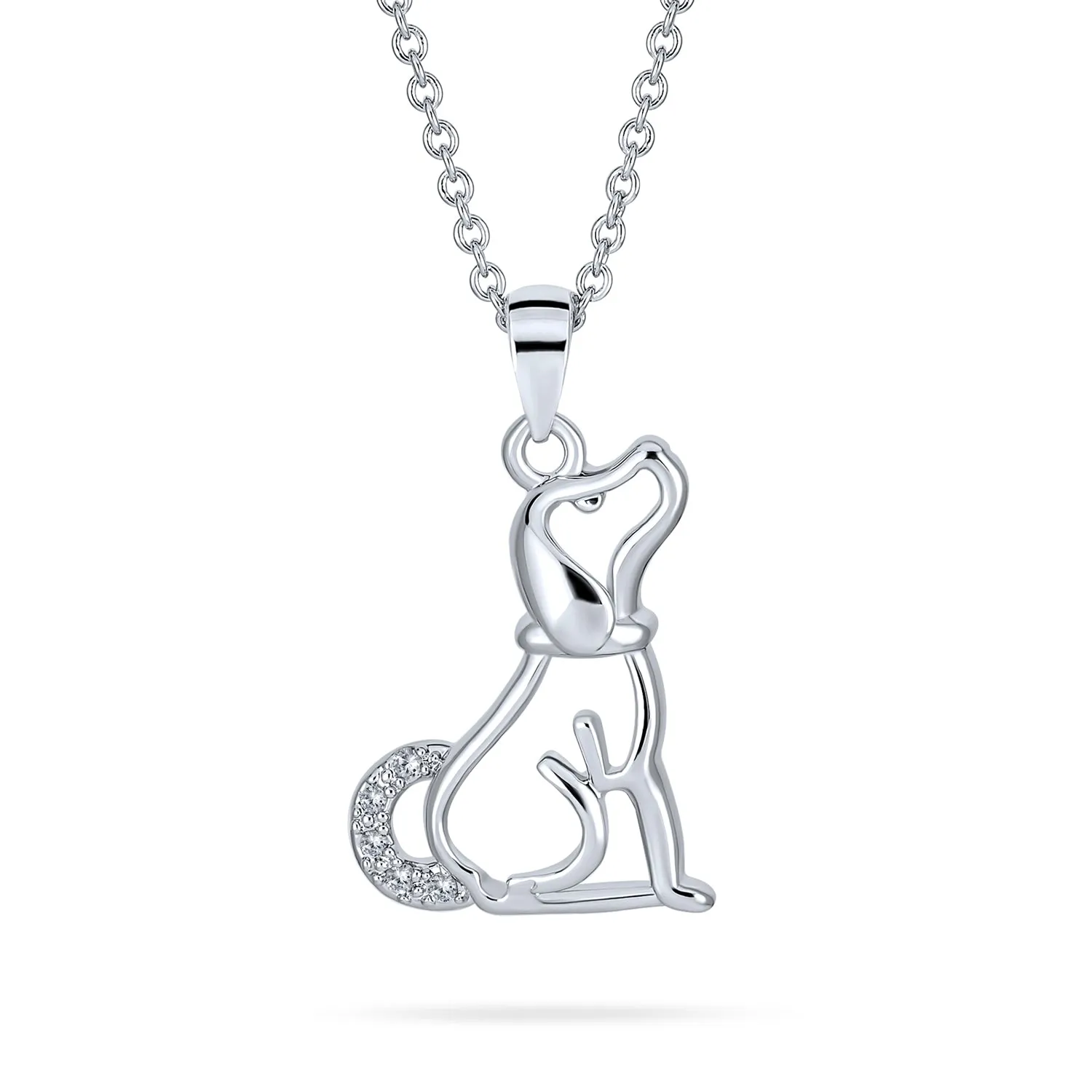 BFF Proud Poodle Puppy Dog Necklace Cubic Zirconia .925 Sterling Silver