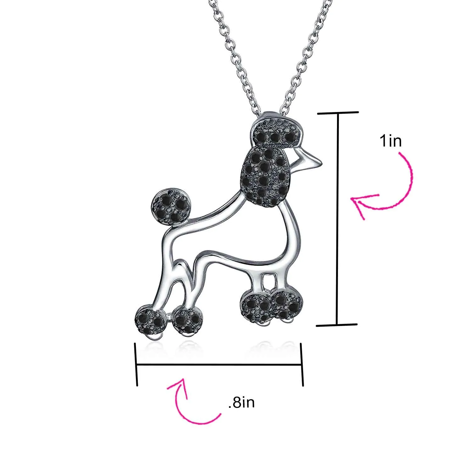 BFF Proud Poodle Puppy Dog Necklace Cubic Zirconia .925 Sterling Silver