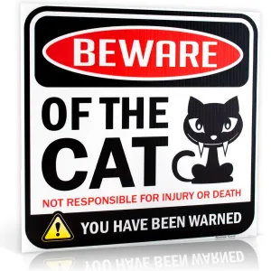 Bigtime Signs Beware of Cat Warning Sign - 12 inch Square - Danger Sign Funny Gag Gifts