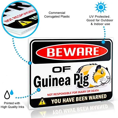 Bigtime Signs Beware of Guinea Pig Warning Sign - 9 inch x 12 inch - Danger Sign Funny Gag