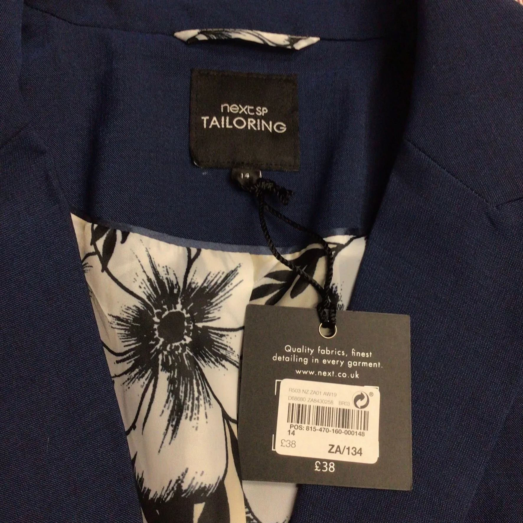 BNWT Next Tailoring Blue Wool Blend Blazer Jacket Size 14