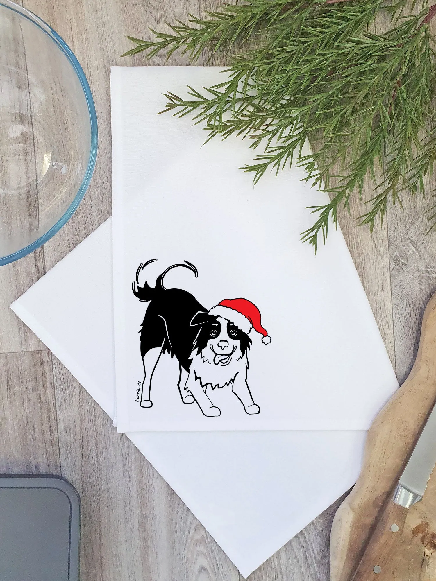 Border Collie Christmas Edition Tea Towel