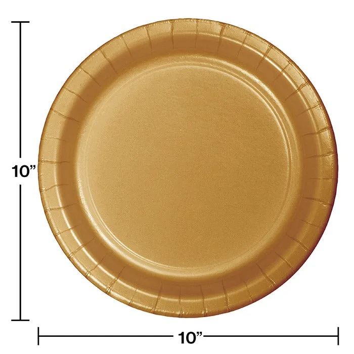 Bulk Glittering Gold Sturdy Style Paper Banquet Plates 10.25 inch (240 per Case)