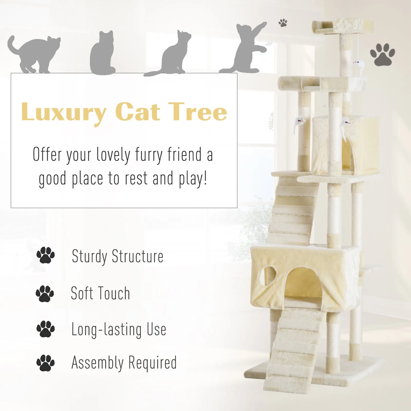 Cat Tree for Indoor Cats Play Tower Activity Center Kitten Scratch Post Climbing Tower 181 cm