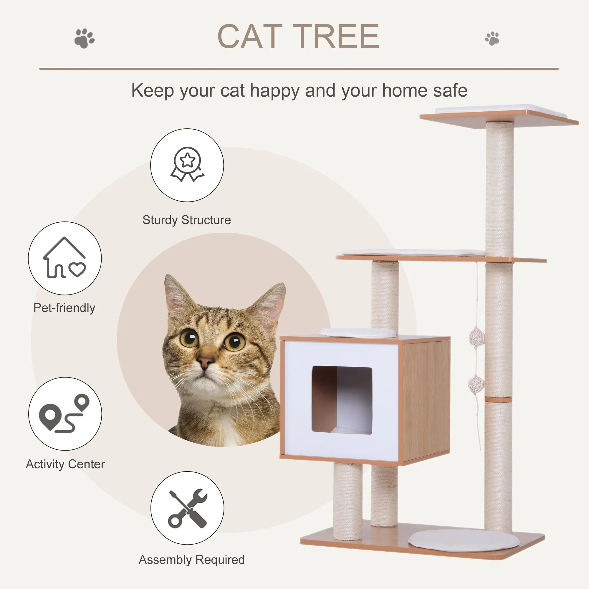 Cat Tree for Indoor Cats Scratching Post Kitten House Condo Activity Center w/ Cushion Hanging Toy Multi-level