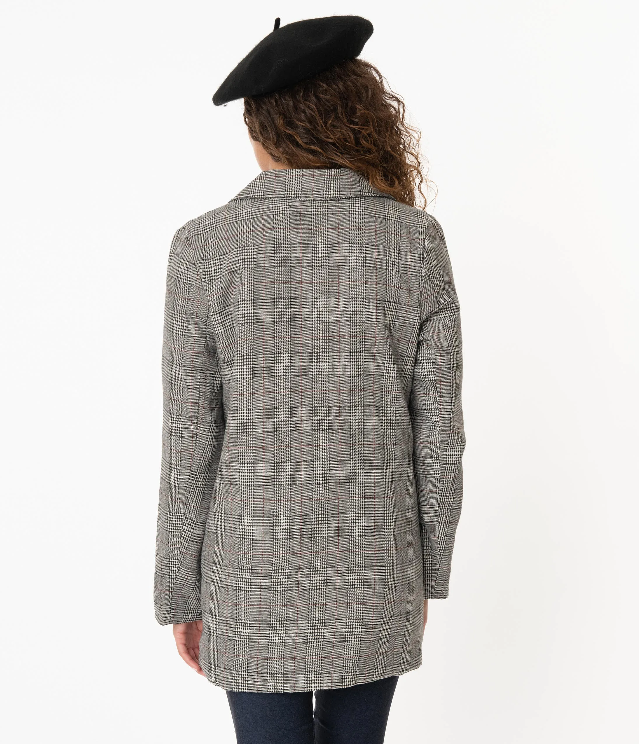 Charcoal Grey Glen Plaid Long Blazer