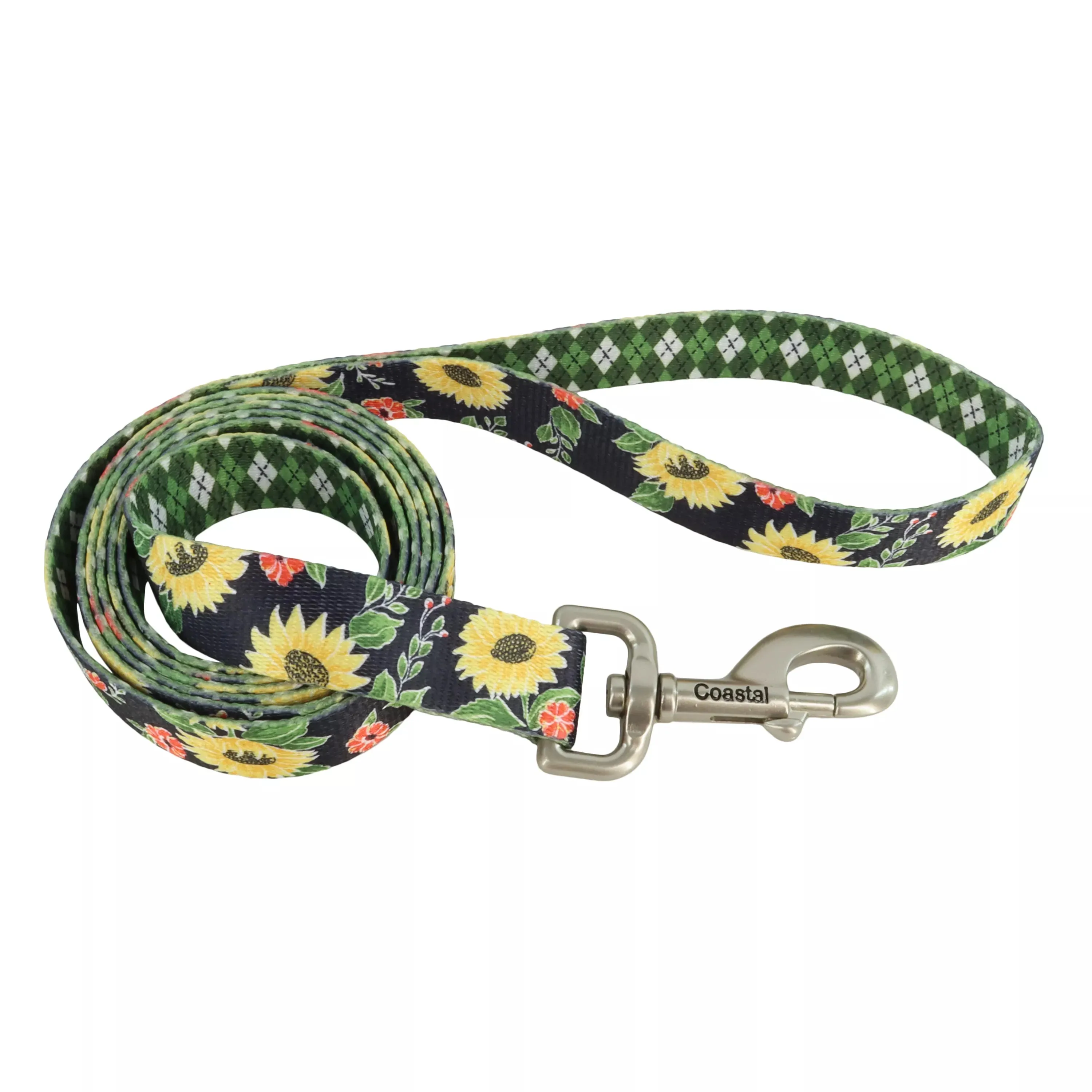 Coastal Pet Sublime Dog Leash (Medium/Large - 1" x 6' Sunflower with Green Argyle)