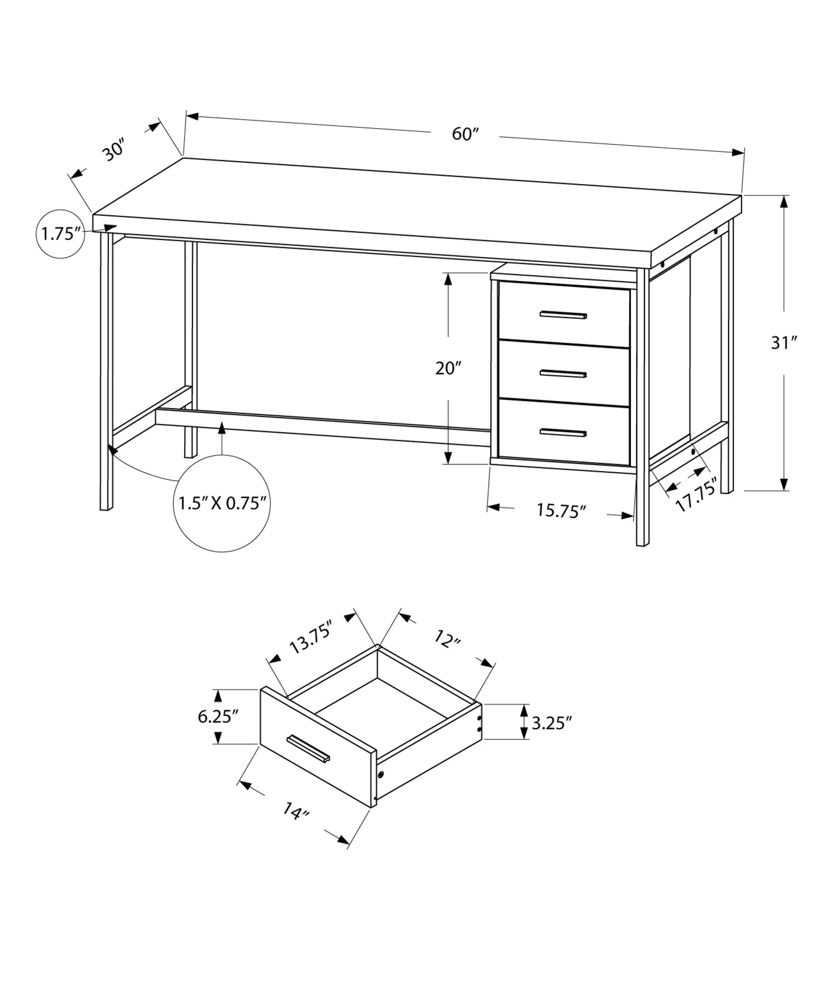 Computer Desk - 60"L / White / Silver Metal