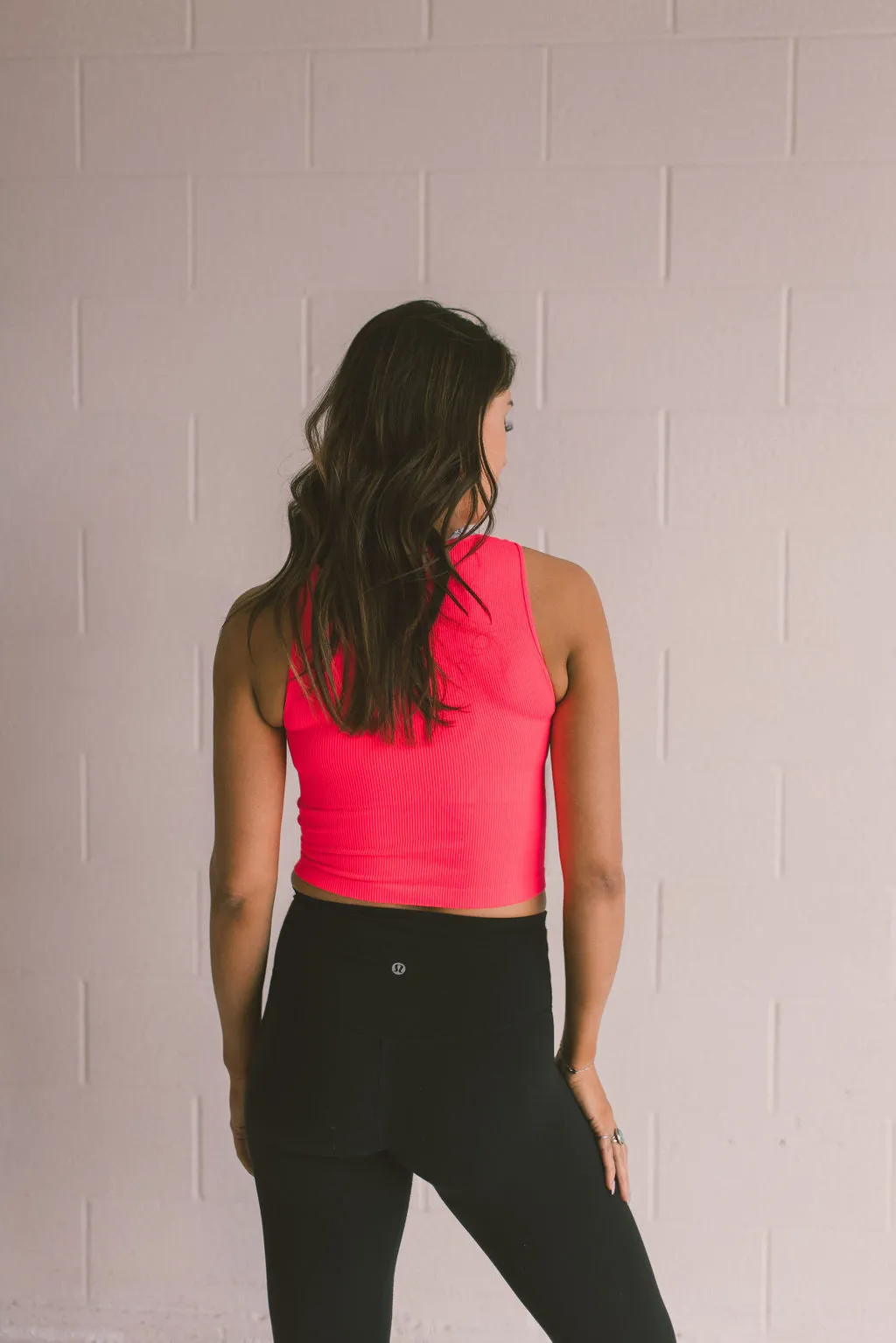 Cropped Ribbed High Neck - Neon Coral *RESTOCKED*