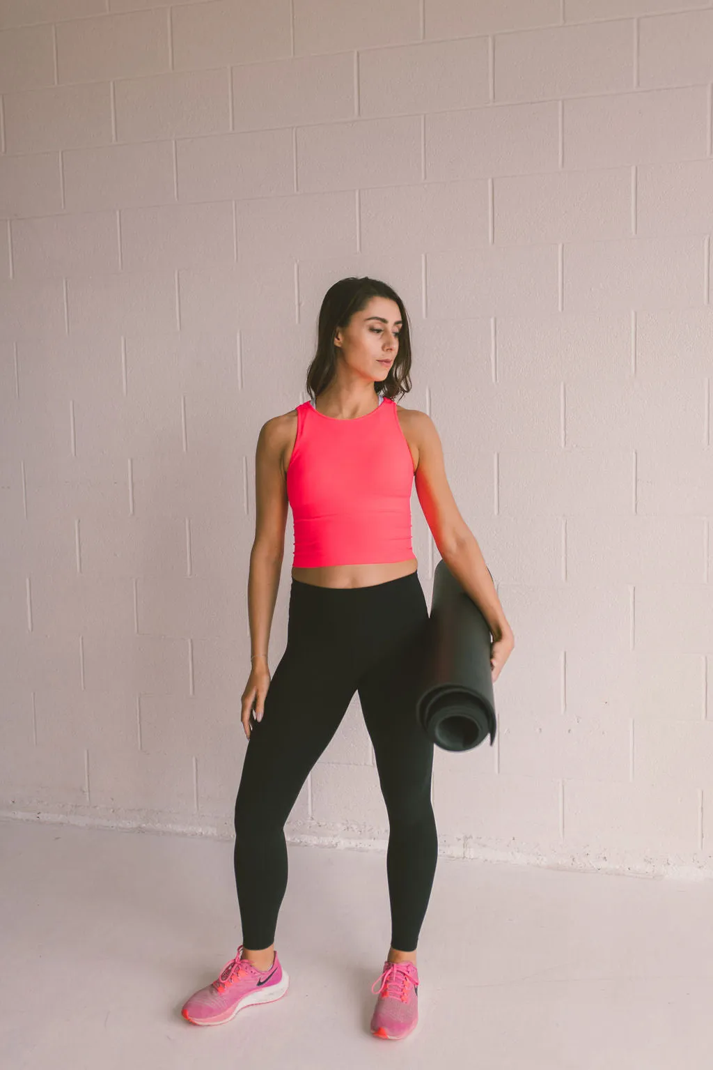 Cropped Ribbed High Neck - Neon Coral *RESTOCKED*