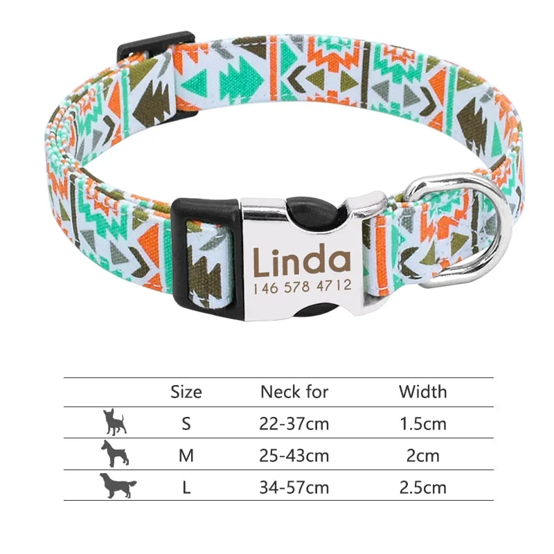 Custom Nylon Dog Collar with Engraved ID Reflective Tag