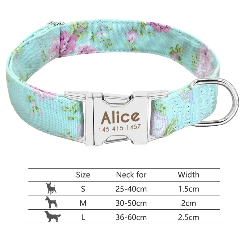 Custom Nylon Dog Collar with Engraved ID Reflective Tag