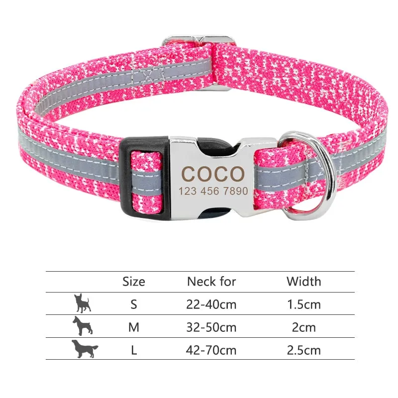 Custom Nylon Dog Collar with Engraved ID Reflective Tag