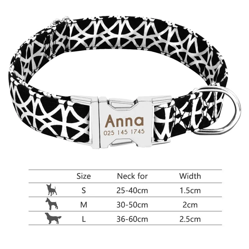 Custom Nylon Dog Collar with Engraved ID Reflective Tag