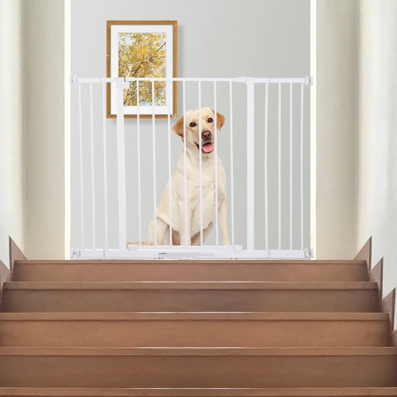 Dog Gate Pet Safety Gate Stair Barrier Pressure Fit Adjustable 76-82/86-97/101-107 cm, White