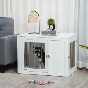 Furniture Style Dog Crate with Two Doors, End Table Pet Cage Kennel with Locks, for Medium Dogs - White