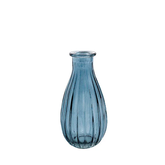 Glass Vintage Bottle Cafe Bud Vase (7x14.5cmH) French Blue Ripple