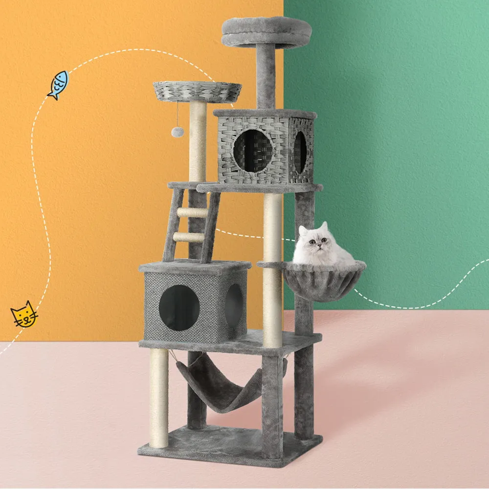 i.Pet Cat Tree 169cm Tower Scratching Post Scratcher Wood Bed Condo House Rattan Ladder