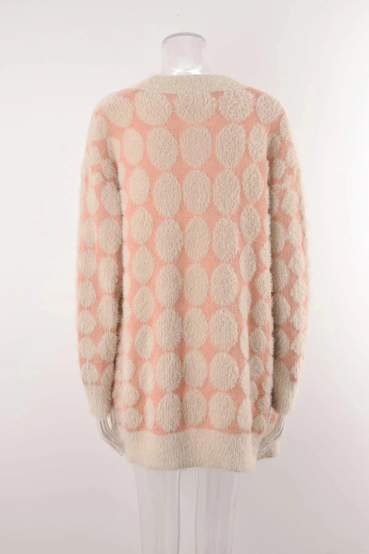 Lantern Sleeve Polka Dot Fluffy Sweater Cardigan