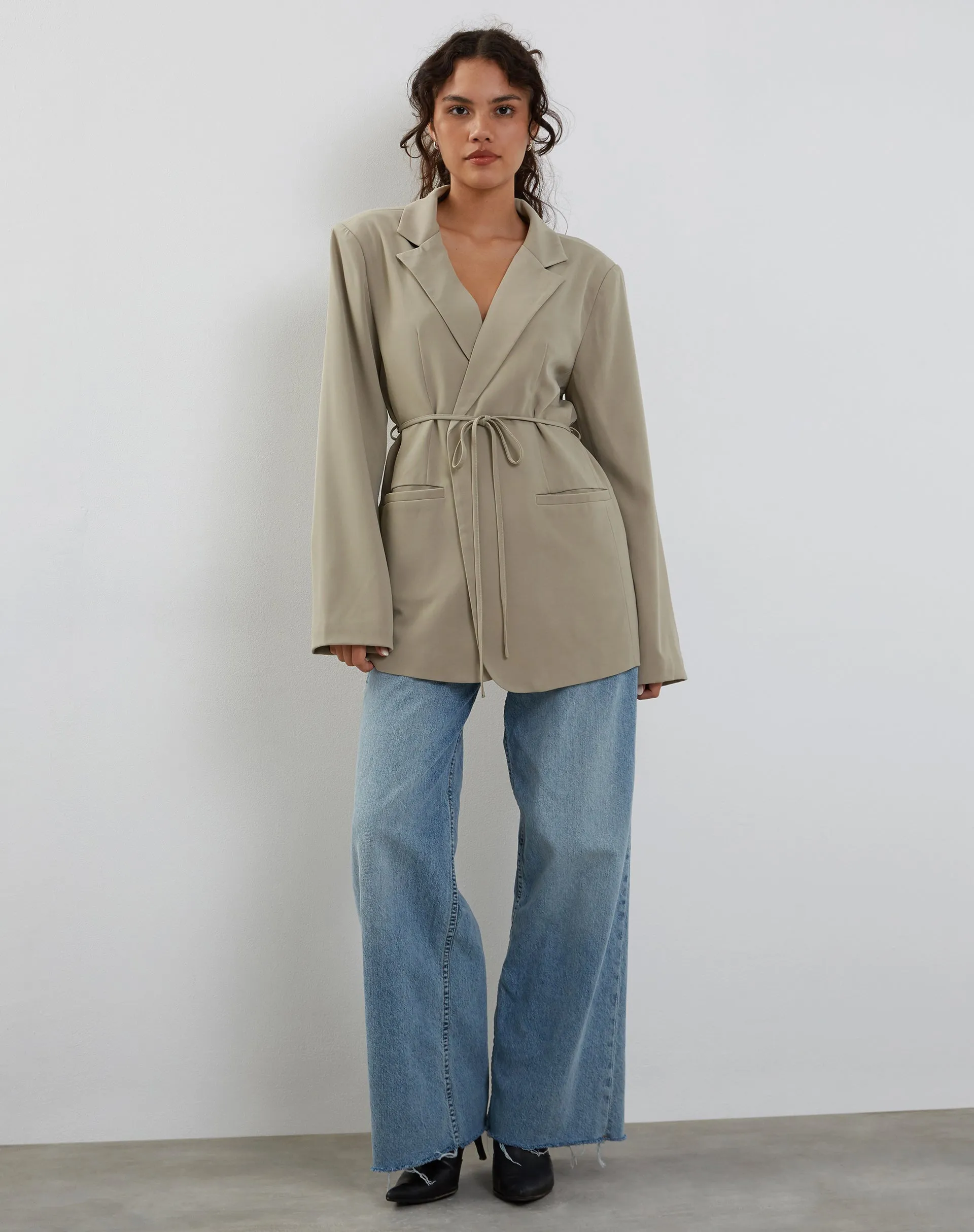 Mayta Tie Waist Blazer in Tailoring Taupe