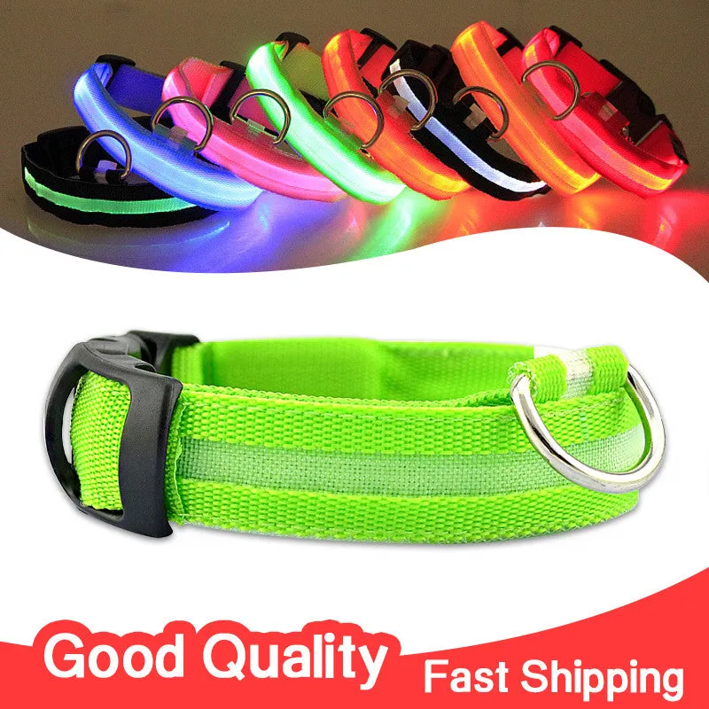 Nylon Pet LED Dog Collar Night Safety LED Flashing Glow LED Pet Supplies Dog Cat Collar Small Dogs Collars