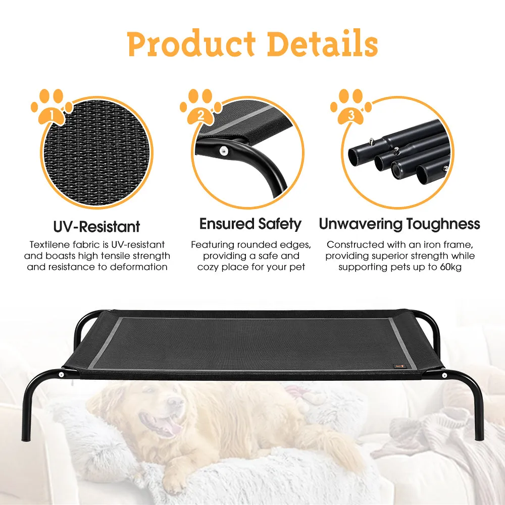 Petzly Cooling Elevated Pet Dog Bed for Medium Dog Washable Breathable Mesh Black