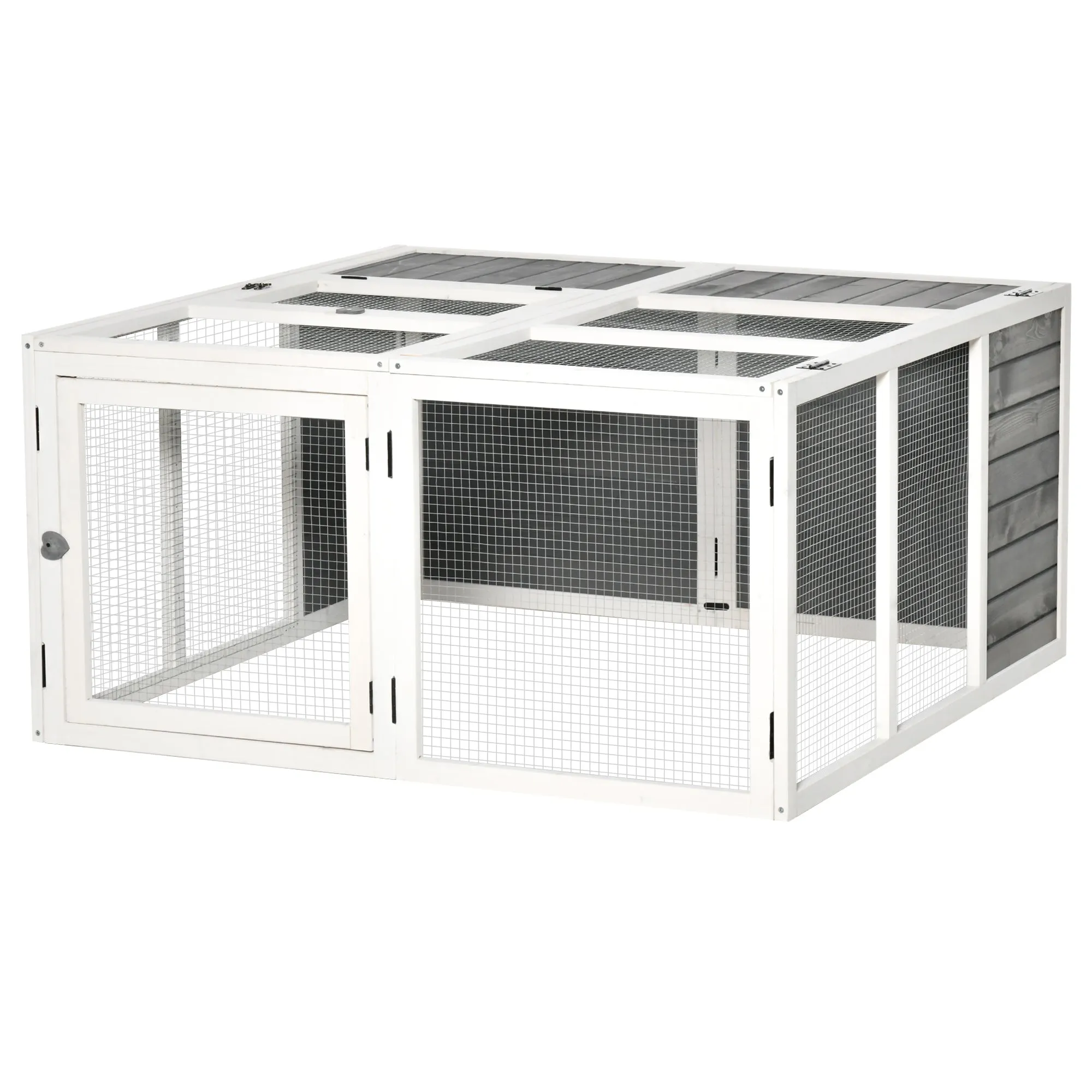 Rabbit Hutch Small Animal Guinea Pig House Ferret Bunny Cage Duck House Rabbit Hideaway Chinchilla Cage Outdoor Indoor with Openable Roof Grey