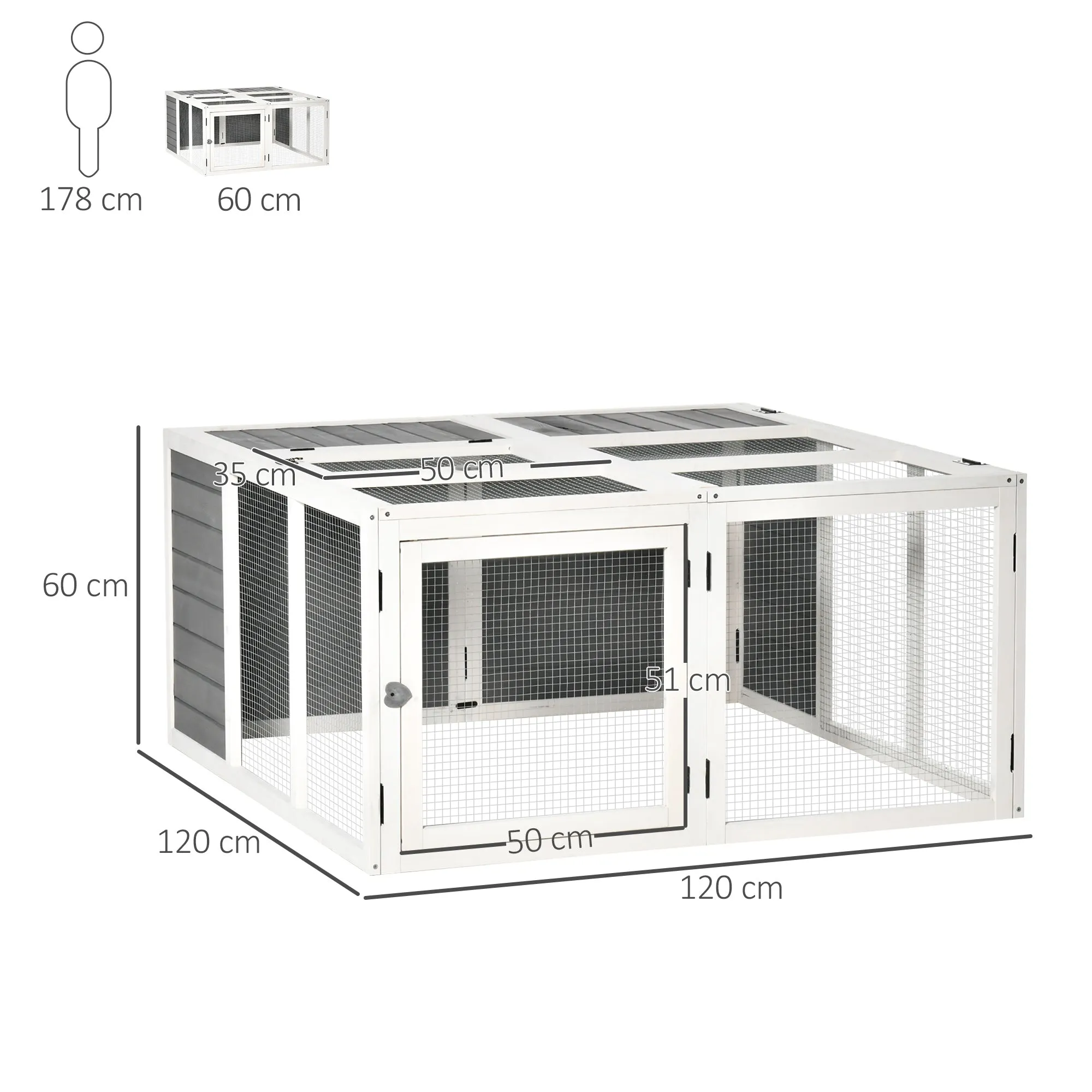 Rabbit Hutch Small Animal Guinea Pig House Ferret Bunny Cage Duck House Rabbit Hideaway Chinchilla Cage Outdoor Indoor with Openable Roof Grey