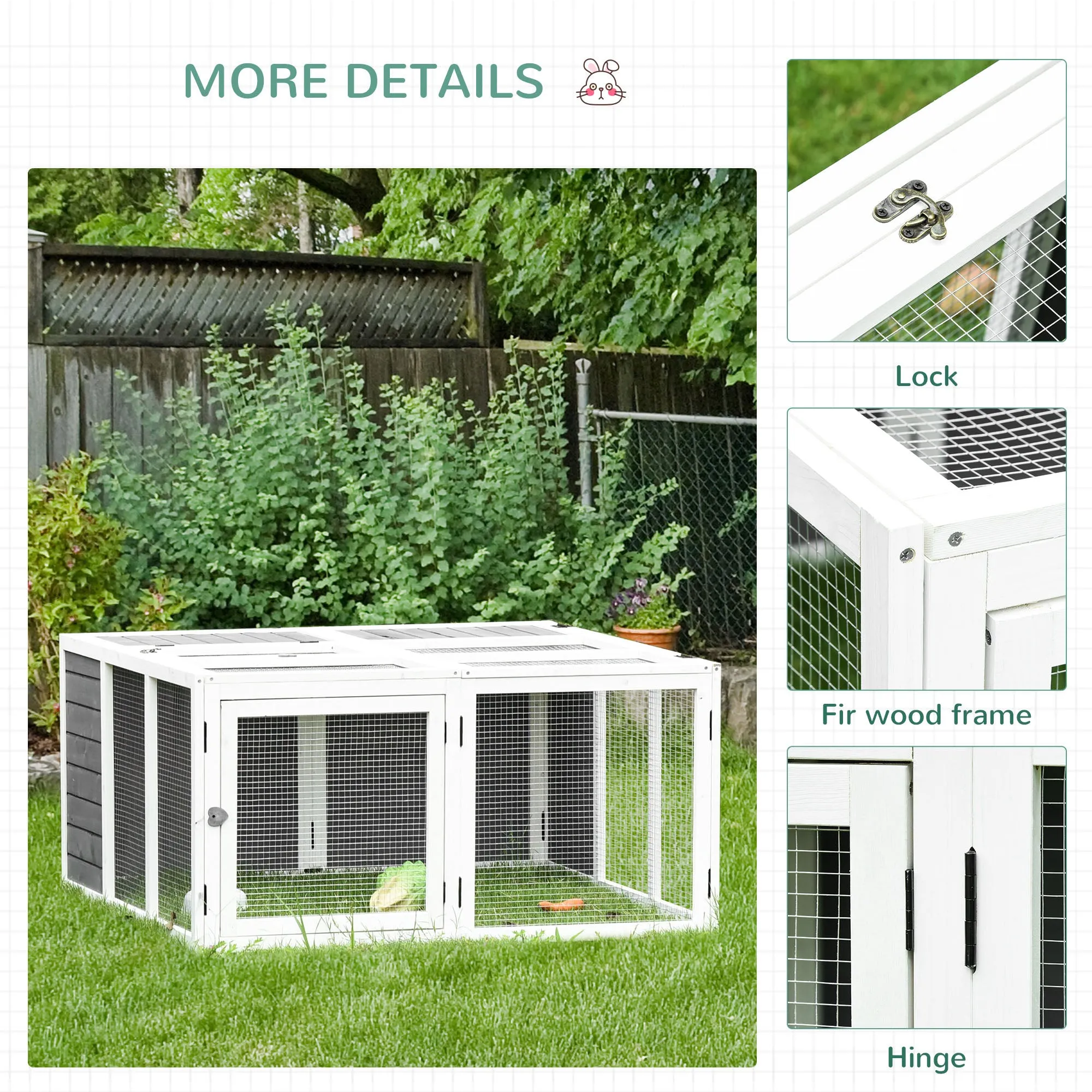 Rabbit Hutch Small Animal Guinea Pig House Ferret Bunny Cage Duck House Rabbit Hideaway Chinchilla Cage Outdoor Indoor with Openable Roof Grey