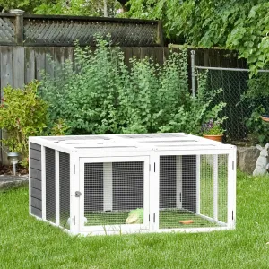 Rabbit Hutch Small Animal Guinea Pig House Ferret Bunny Cage Duck House Rabbit Hideaway Chinchilla Cage Outdoor Indoor with Openable Roof Grey