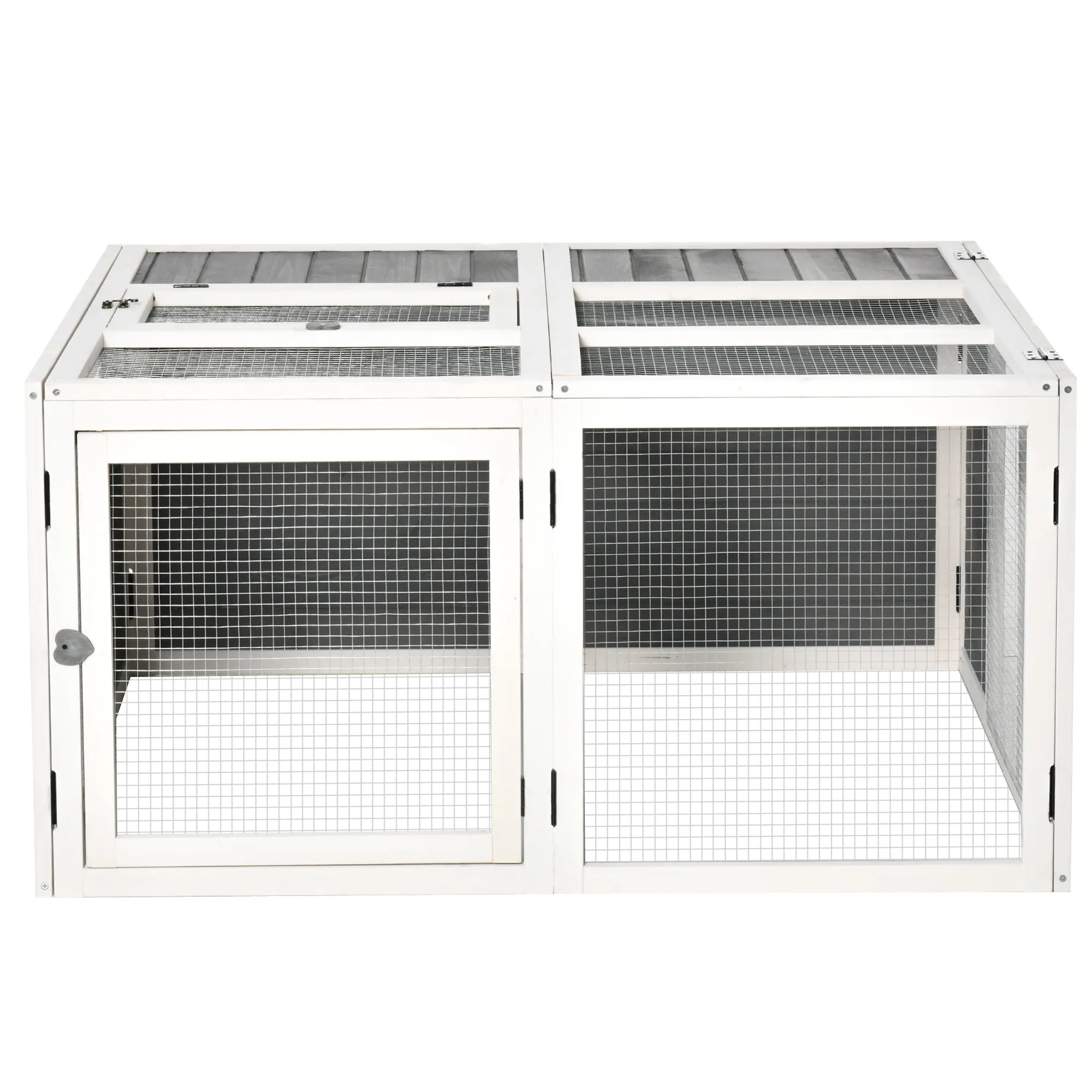 Rabbit Hutch Small Animal Guinea Pig House Ferret Bunny Cage Duck House Rabbit Hideaway Chinchilla Cage Outdoor Indoor with Openable Roof Grey