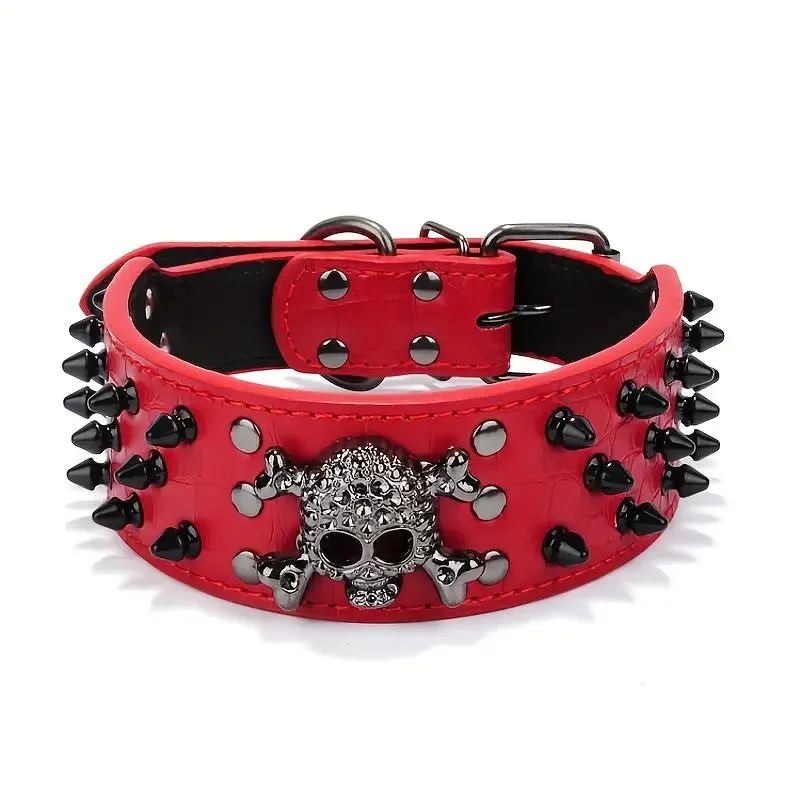 Skull Charm Spiked Pet Collars, 4 colors and 3 sizes