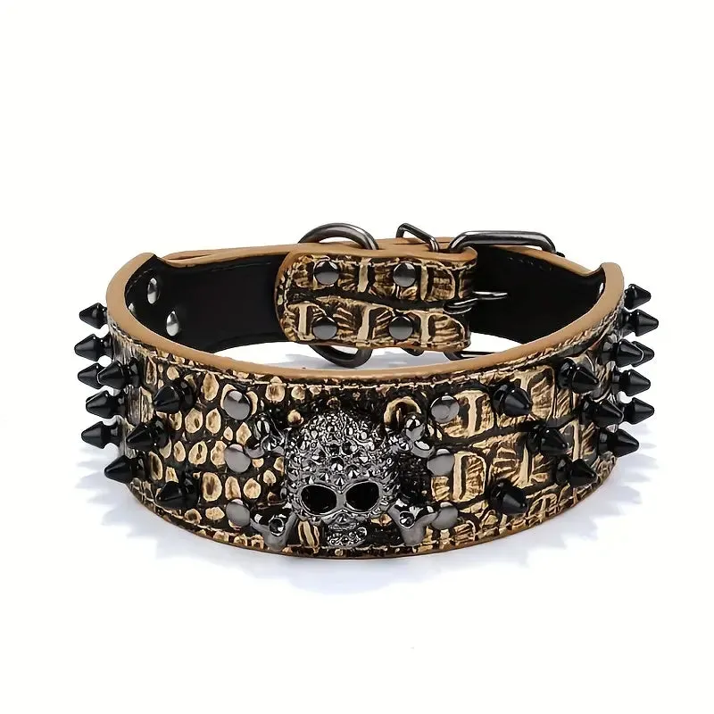 Skull Charm Spiked Pet Collars, 4 colors and 3 sizes