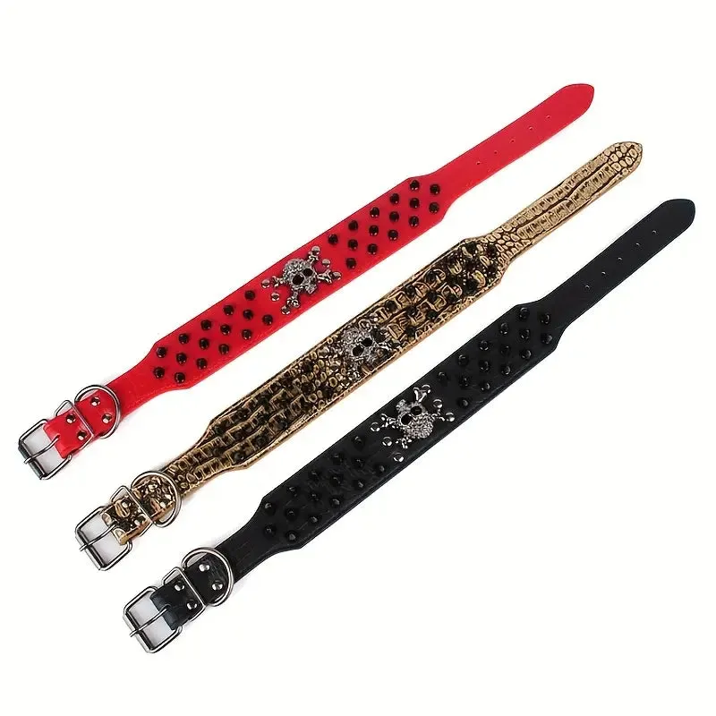 Skull Charm Spiked Pet Collars, 4 colors and 3 sizes