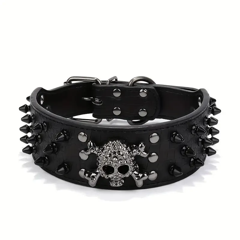 Skull Charm Spiked Pet Collars, 4 colors and 3 sizes